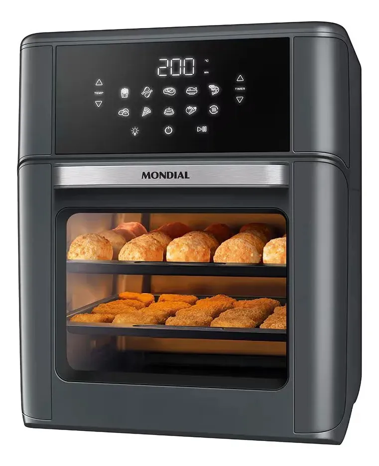 Air fryer oven Mondial de 12 litros, cinza com acabamento em inox